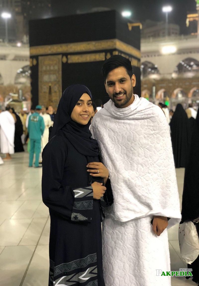 Zaid Ali with his wife while performing Umrah