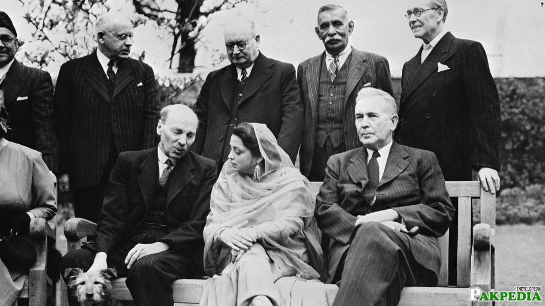 Ra'ana Liaquat Ali Khan Sitting with British 