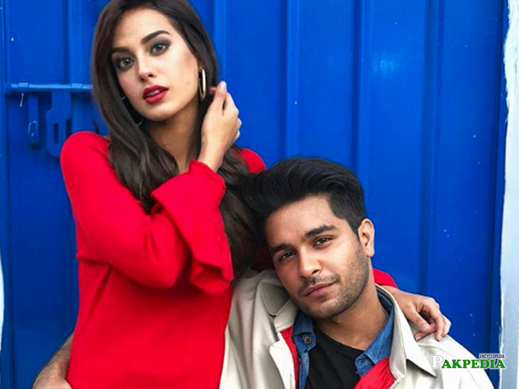 Asim Azhar with Iqra Aziz during a shoot for a song
