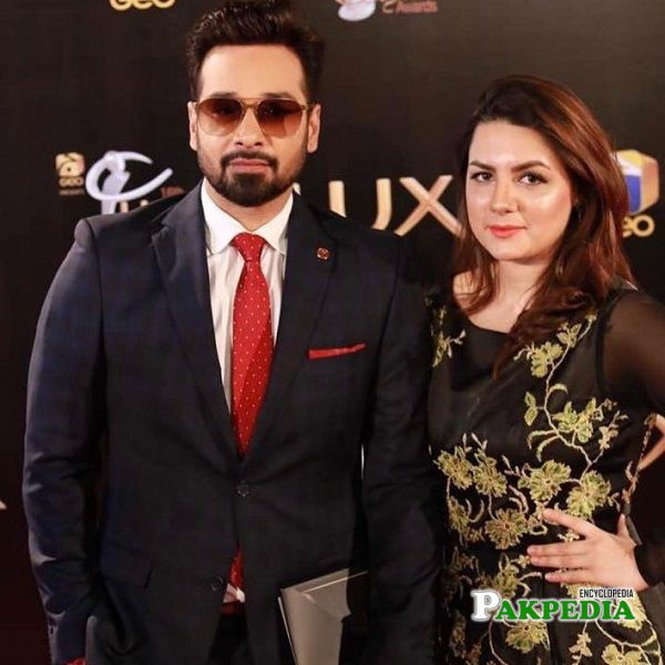 Faysal with his wife Sana Faysal on set of Lux Awards