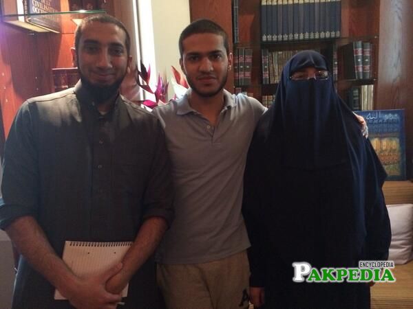 Farhat Hashmi with her son and student